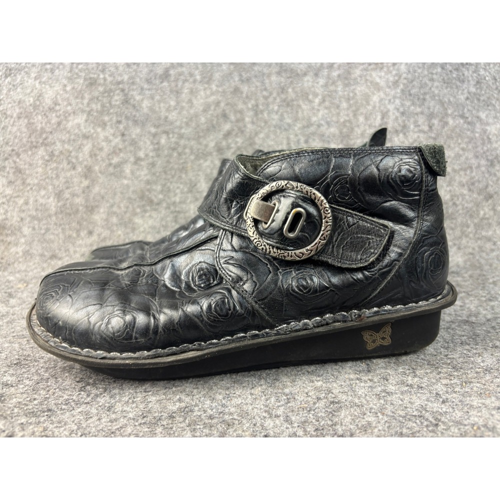 Alegria Ankle Boots Womens 37 Rose Embossed Leather Buckle Strap 120522-172